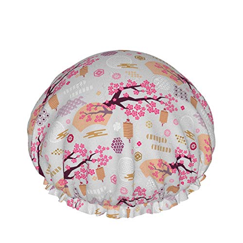 sakura flowers Double Layers Bathing Shower hat Reusable Shower Caps for men Women