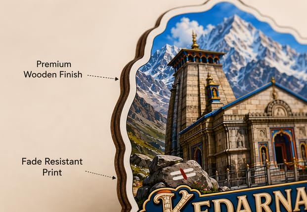 Image of Kedarnath Theme Wooden Fridge Magnet Souvenir | 3x3 in Kitchen Home Decor Gift