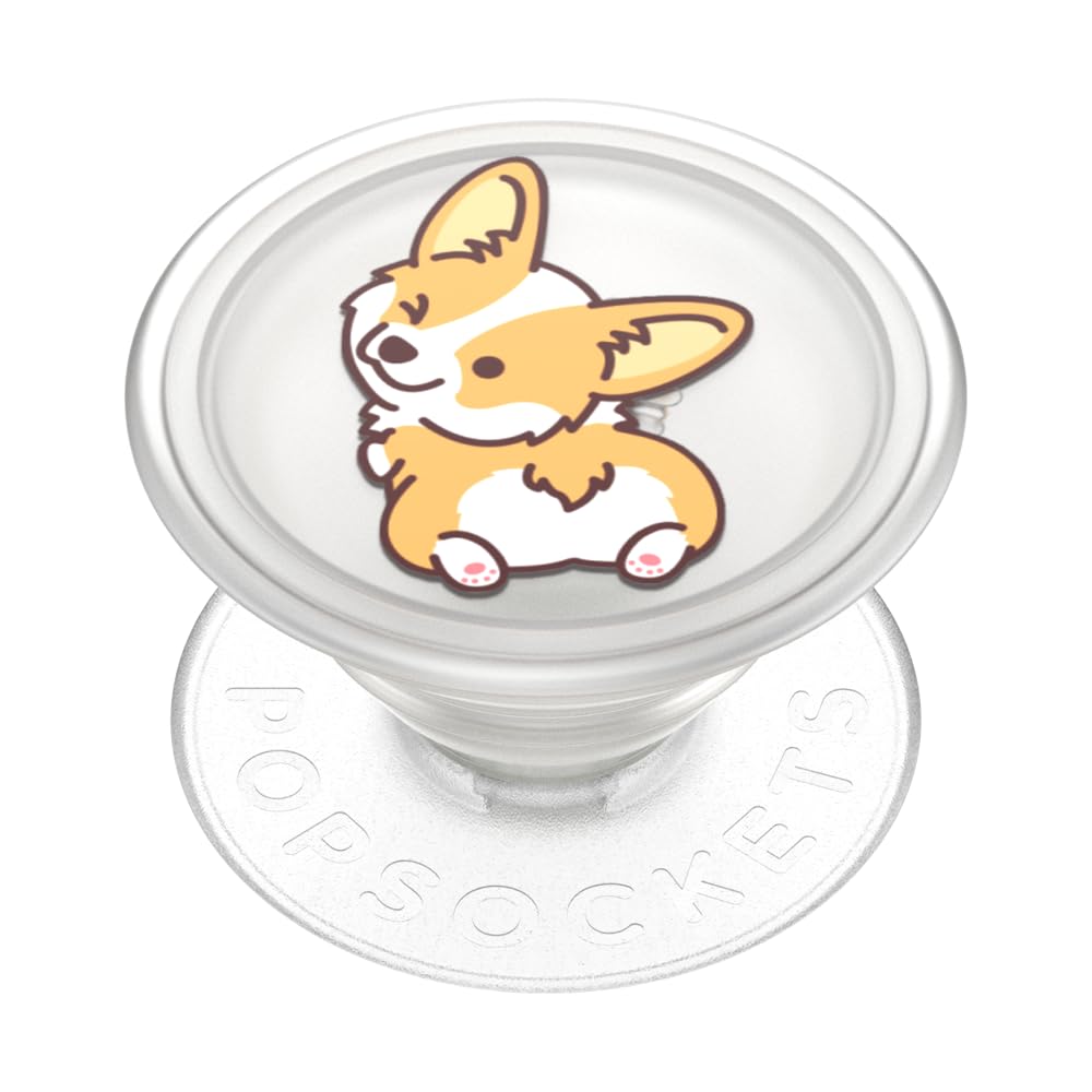 Plant-Based Phone Grip with Expanding Kickstand, Eco-Friendly PopSockets for Phone - Translucent Cheeky Corgi