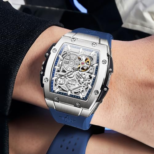 Image of OLEVS Watch Men Self Winding Luxury Skeleton Mechanical Business Dress Square Wrist Watches Calendar Watches