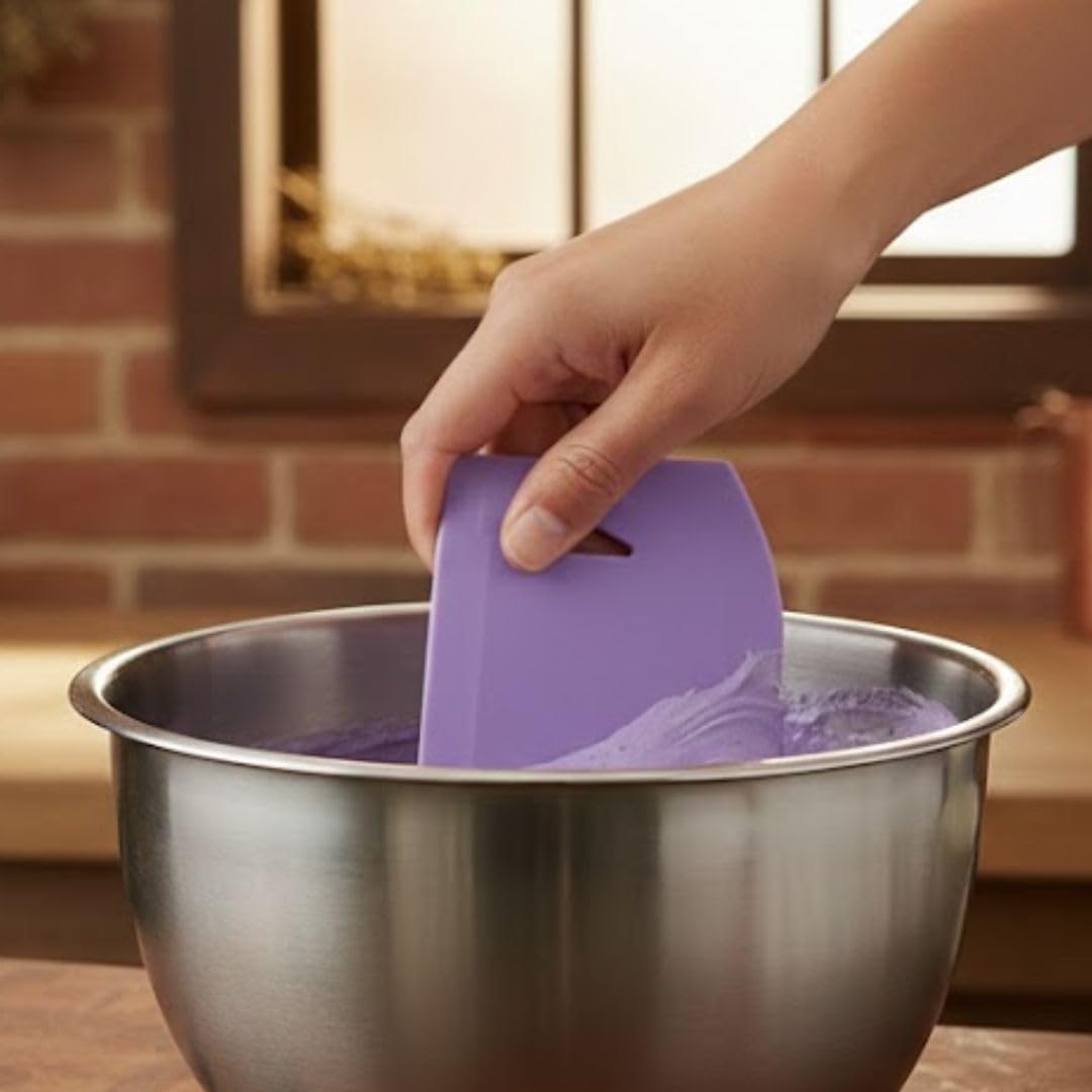 Soro Essentials- 7-1/2" x 4” Dough Scrapers Purple Color Plastic Set of 12- Food Safe Plastic Bowl Scraper Sharp Edge Scraper Bench Scraper Bakeware Decorating Tools Sculpting Modelling Tools