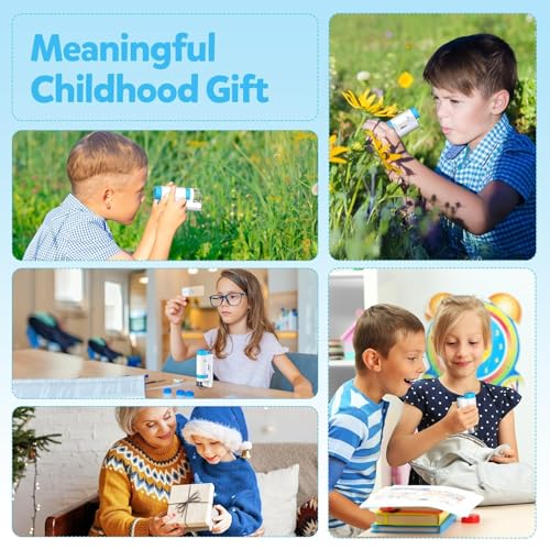 GlasFlength 80x-200x Taschenmikroskop Kinder, LED Mikroskop für Kinder mit 12 Objektträgern LED-Licht Microscope for Kids Handheld Mikroskope für Studenten Schule Biologie-Unterricht