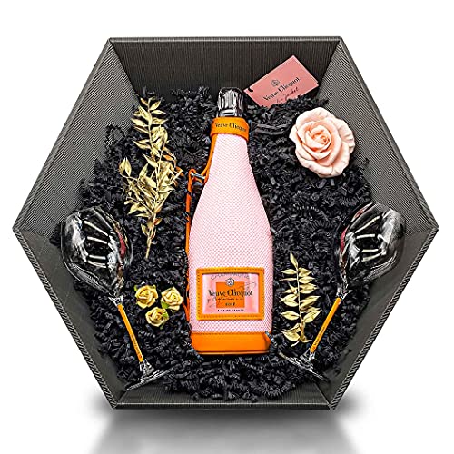 Veuve Clicquot Brut Rosé Ice Jacket Champagne 12,5% 0,75 l Geschenkset inkl. 2x Veuve Clicquot Gläser mit orangenen Stiel & zauberhafte Deko Cover