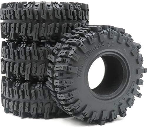 hobbysoul 4pcs RC 2.2" Mud slingers Tires Super Grip Rock Crawler Tires Height 124mm W/Foam