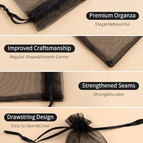 Image of 50PCS Black Organza Bags 5x7, Small Gift Bags Cute Mesh Bag Drawstring Pouches Mini Baggies for Jewelry Candy Sachet Goodie Birthday Wedding Graduation Mother's Day Party Favor Gifts for Him