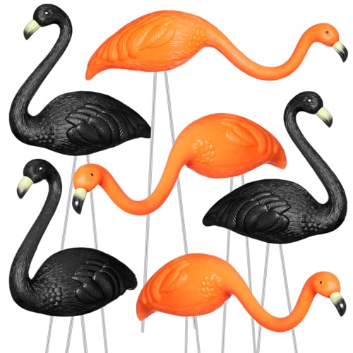Geelin 6 Pcs Halloween Flamingo Yard Stakes Black Orange Flamingo Yard Decorations 18.9 Tall Plastic Spooky Flamingos for Halloween Lawn Ornaments Spooky Graveyard Decorations Indoor or Outdoor