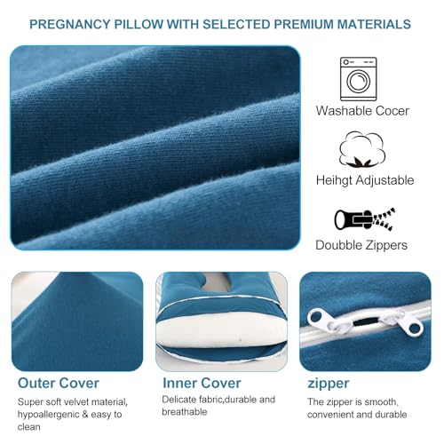 Jcickt Pregnancy Pillow for Sleeping,59 inch Maternity Pillow with Removable Washable Cover,J-Shaped Full Body Pregnant Pillow -Support for Backs,Legs, Belly, HIPS, Improve Sleep-Dark Blue by Jcickt - Image 3