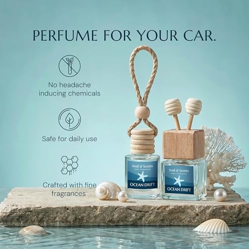 Image of Soul & Scents 16ml Luxury Car Perfumes Sea Salt | Ocean Drift | 2-in-1 Hanging Pod & AC Vent Air Freshener | Premium Wooden Car Fragrance Accessory | Long Lasting Odour Eliminator | Pack of 2