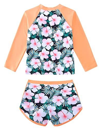 Image of TUONROAD Girls 2 Pieces Rash Guard Swimsuit Long Sleeve Tankini for 4-10 Years