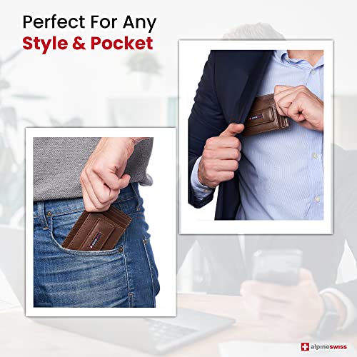 Image of alpine swiss Harper Mens RFID Slim Money Clip Front Pocket Wallet Minimalist Leather ID Card Holder