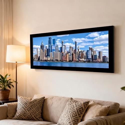Image of PAINTINGMANTRA New York City Skyline Sea View Wall Art Framed Luxury Paintings for Home Decoration, Living room, Bedroom and Office Decoration (99x38 CM)