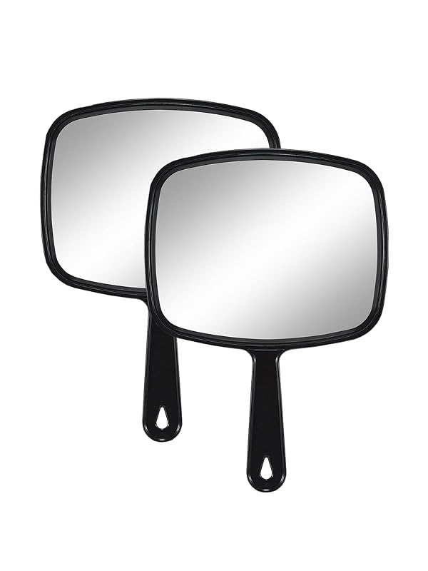Gladmart 10.3" L x 7.4" W Hand Mirror with Handle,2-Pack, Black&Black