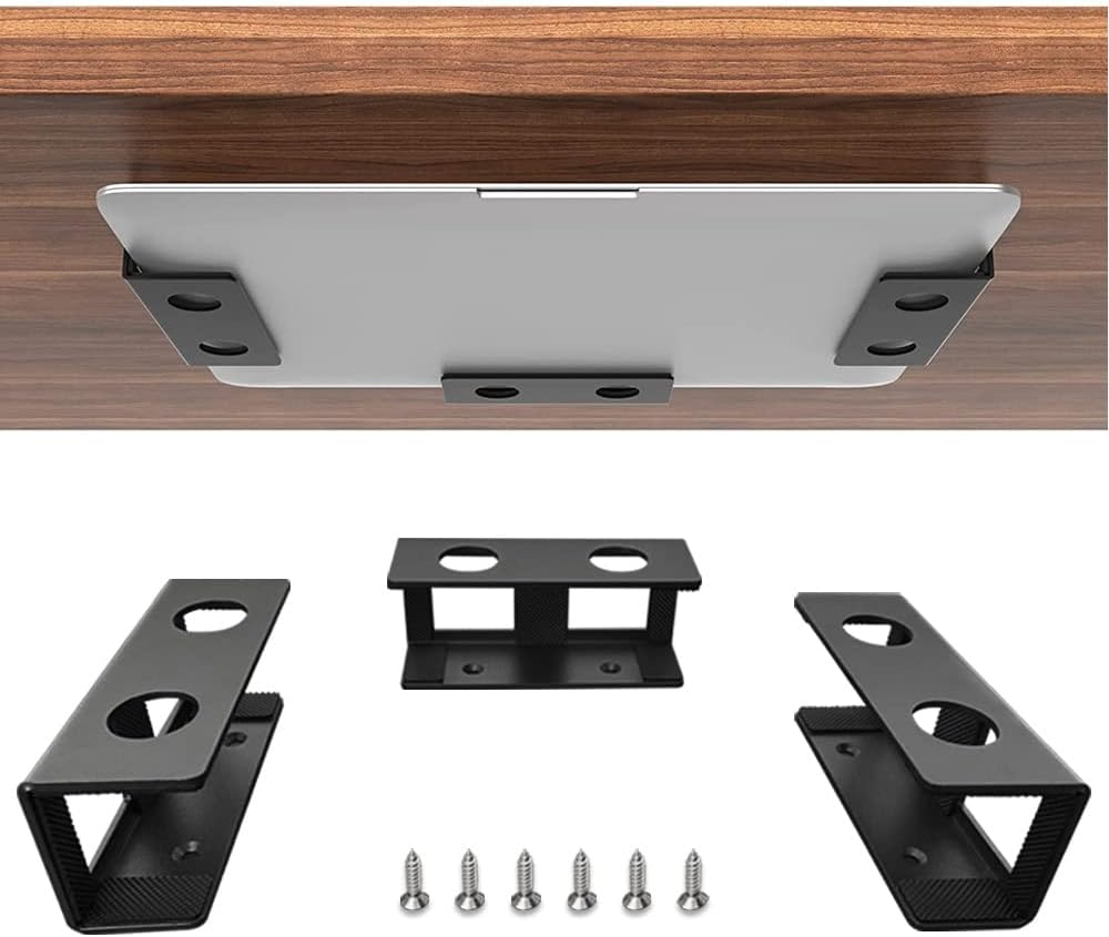 IFCASE Under Desk Laptop Mount, Metal Under Desk Shelf Holder for Laptop, Mac mini, MacBook, Keyboard with Anti-Scratch Silicone (Black)