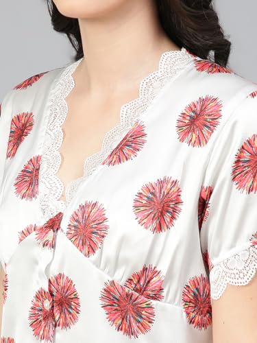 Image of KOTTY Women's Printed Satin Night Suit Shirt & Pyjama Set
