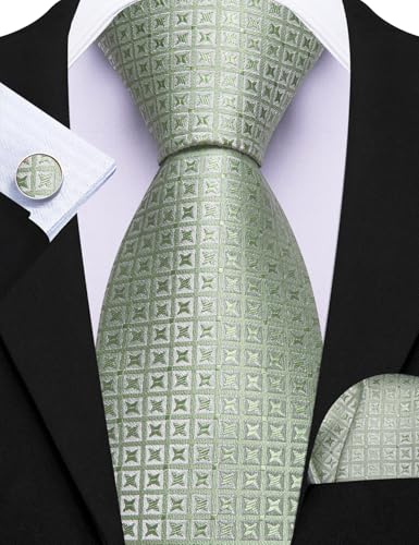 Image of Barry.Wang Classic Mens Ties Silk Necktie Pocket Square Cufflinks Set Woven Designer Wedding Business