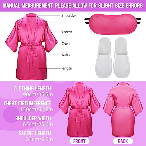 Ramede 54pcs Spa Robe Sleepover Party Supplies Satin Bridesmaids Robes Includes 18 Kimono Robe Rose 18 White Hotel Spa Slippers 18 Eye Mask for Women Princess Birthday Wedding Party2