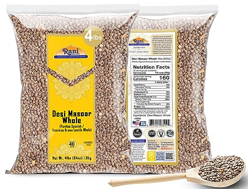 Image of Rani Desi Masoor (Masur) Whole 64oz (4lbs) 1.81kg (aka. Pardina Spanish /American Brown Lentils Whole) Bulk ~ All Natural | Vegan | NON-GMO | Kosher | Gluten Friendly | Product of USA