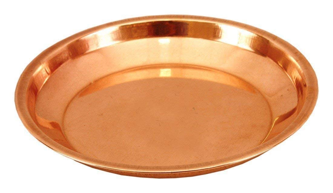 Aashita Creations - Plato de cobre Pooja Thali | 1 pieza | Marrón | Thali/Tarbhan para Dios Puja - Artículo de regalo espiritual (6 pulgadas de diámetro)
