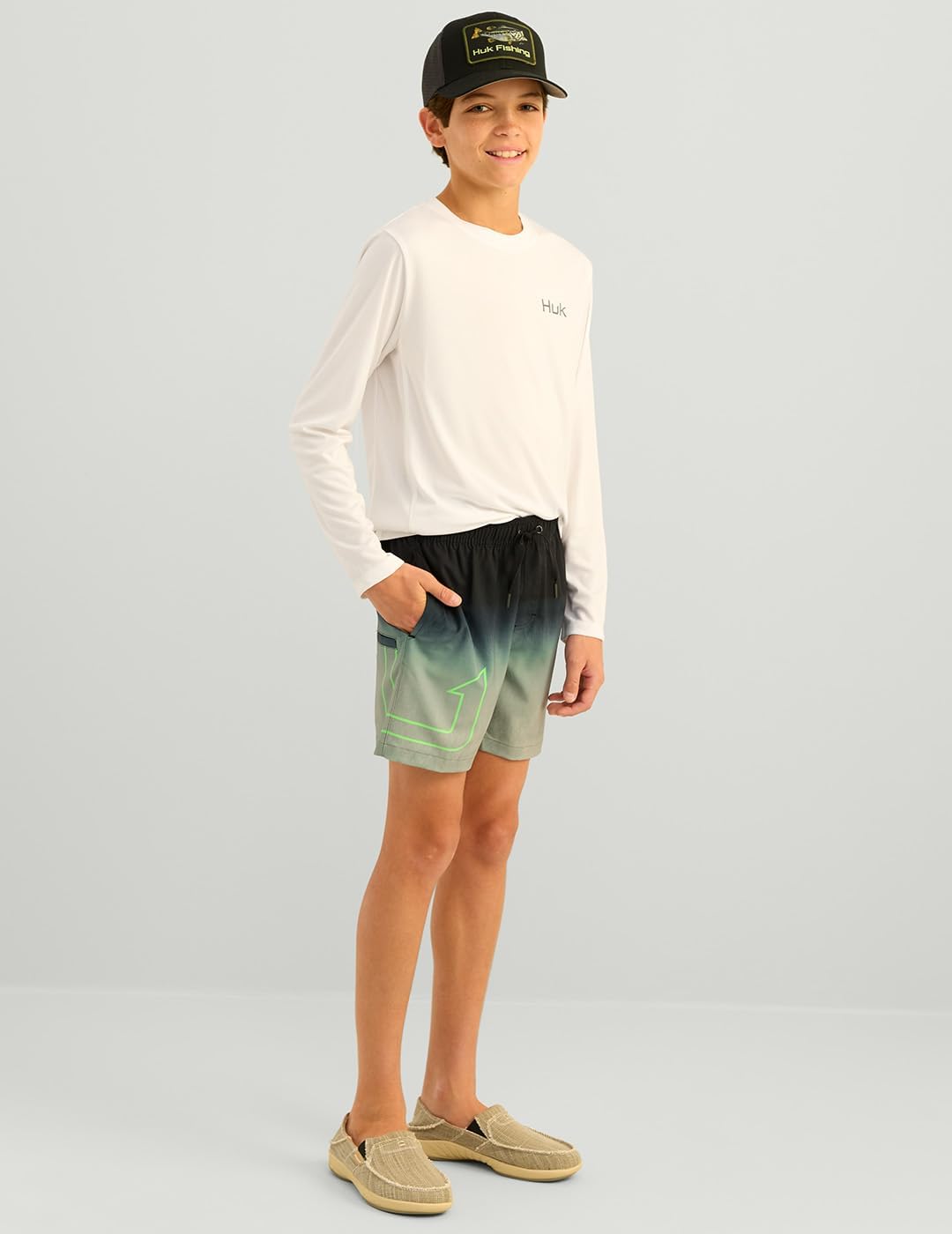 HUK Boys Pursuit Volley Pattern Short, Quick-Dry Shorts for Kids