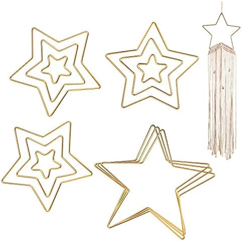 12Pcs 4 Size (5/10/15/20 cm) Metal Dream Catcher Rings Gold Star Floral Hoop Wreath Rings Macrame Ring Craft Hoop Rings for DIY Wedding Wreath, Dreamcatcher, Christmas Tree Decor, Macrame Wall Hanging Cover