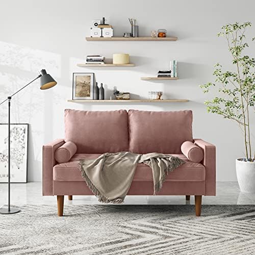 Meeyar Velvet Loveseat Sofa, Love Seats Furniture for Small Spaces, Mid-Century Modern Loveseats for Apartment Living Room Bedroom, Love Seat Couch, Solid Wood Legs, Square Arms (Rose, 58")