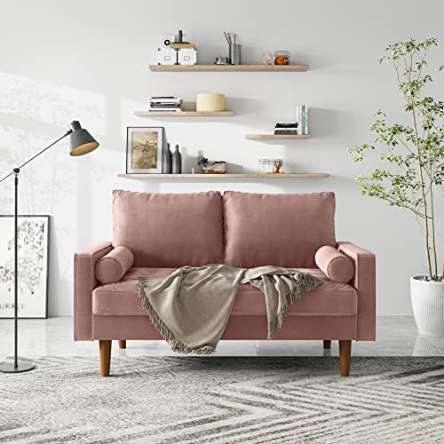 Meeyar Velvet Loveseat Sofa, Love Seats Furniture For Small Spaces, Mid-Century Modern Loveseats For Apartment Living Room Bedroom, Love Seat Couch, Solid Wood Legs, Square Arms (Rose, 58") #TOP20