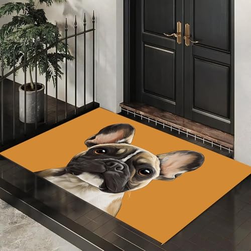 ALTCIRNMD Zerbino Modelli Bulldog Francese, Zerbino Di Benvenuto Tema Illustrazione In Stile Minimalista, Antiscivolo Tappeto Da Decorazioni Marrone Per Casa Porta D'Ingresso, 60X90Cm