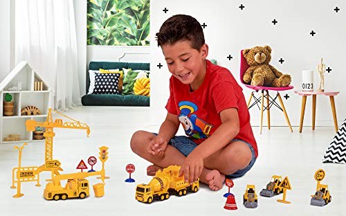 Construction Trucks Toy Set Toys for Kids Boys and Girls Age 3 Year Old & Up – Fun, Educational & Interactive vehicles STEM Toys – Life-like & Attention to Details – Complete Construction Equipment