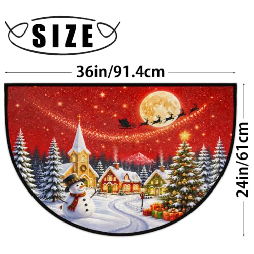 Image of Half Round Doormat Washable Kitchen Semi Circle Rug Christmas Snowman deer