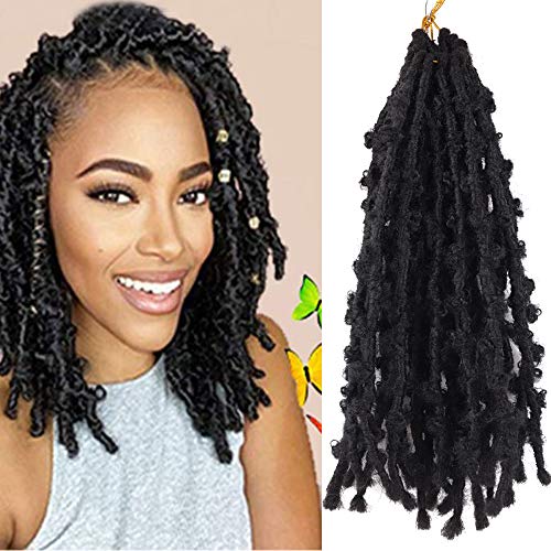 Butterfly Locs Crochet Hair 14 Inches 7Packs/Lot Pre looped Distressed Locs Butterfly Soft Crochet Bob Locs Pre-twisted Dreadlocks Hair Extensions (14, #1B)