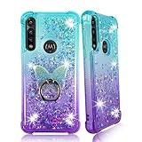 Zase Moto G Fast (2020) Clear Case Liquid Glitter Sparkle Bling for Verizon Boost Motorola G Fast Protective Cute Cover Girly 3D Floating Butterflies Shockproof w/Phone Ring (Gradient Aqua Purple)