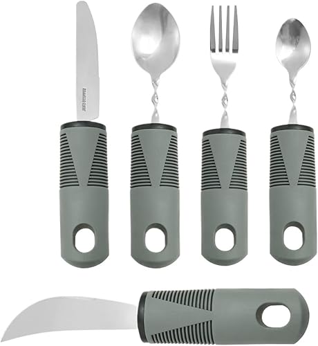 An-ti Shake Tableware Disabled Cutlery Weighted Feeding Dinnerwares Elderly Adaptive Spoon Fork Tableware Parkinsons Elderly Tableware(Black 5Pcs)