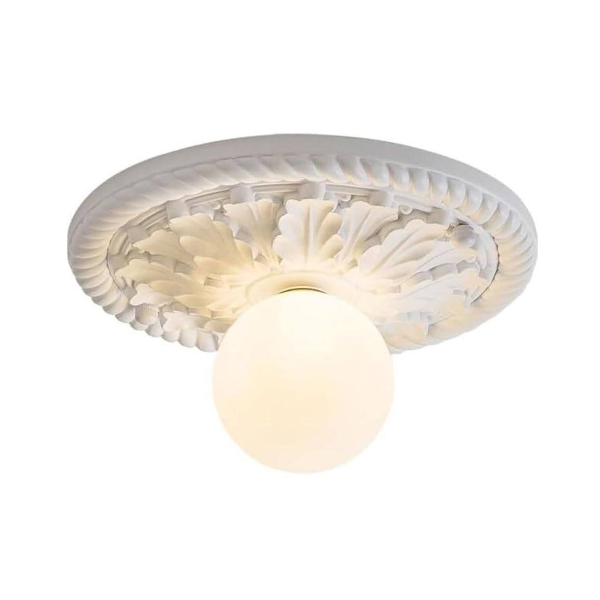 NHPJFDC Black Vintage Semi Flush Mount Ceiling Light Ornate Carved Medallion White Globe Shade Rustic Close to Ceiling Fixture E26 Base for Hallway Entryway Bedroom Foyer(White)
