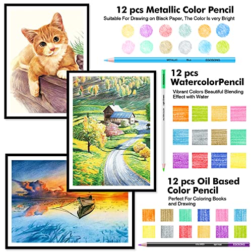 Egosong DP-73 Drawing Set Sketching Kit,Pro Art Sketch Supplies With 3-Color Sketchbook,Tutorial,Graphite,Colored,Charcoal,Watercolor,Metallic Pencils For Artists Adults Teens Beginners thumb #3