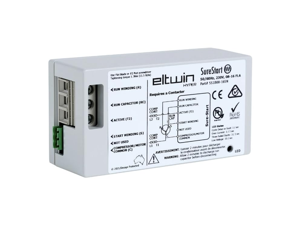 Eltwin Hyper SureStart 8-16A Soft Start with Reverse Motor Protection. Reduce The Start up Current of Your HVAC Unit by up to 70%. Easy to Install. (8A-16A), SS1B8-16SN
