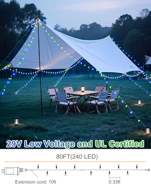 80FT 240 LED Christmas Lights Outdoor, Plug in Christmas Tree Lights with Waterproof 8 Modes, Connectable Green Wire String Twinkle Light for Indoor Home Garden Party Holiday Decorations, Blue Green