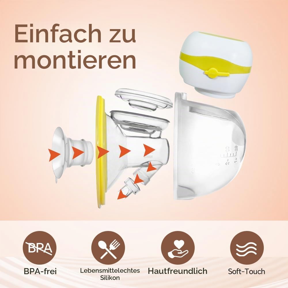 PumpMom-us Tragbare elektrische Milchpumpe, doppelte Hände frei Stillpumpen mit 3 Modellen & 9 Stufen, geräuscharm wiederaufladbar mit Aufbewahrungskoffer, 180 ml Milchbecher, BPA-frei (1 Pack)