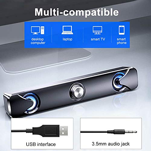Ajcoflt V110 Speaker Bar Alto-falantes para computador com luz LED Cabo de áudio de 3,5 mm Computado