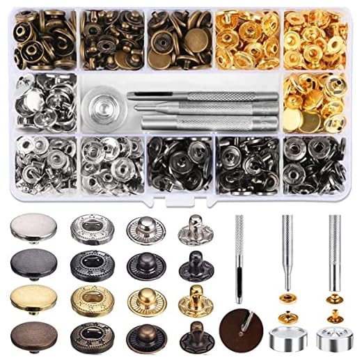 HAUSPROFI 120 st tryckfästen kit, metallspännen knappar set rostsäkra tryckknappar med fixeringsverktyg för kläder sömnad läder hantverk jacka reparation (12 mm)