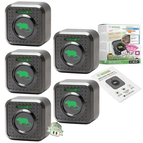 ISOTRONIC Repellente per topi | Spina a ultrasuoni | Dissuasore per roditori | Con luce notturna | Senza veleno e sostanze chimiche | Sicuro per persone e animali domestici | Confezione da 5