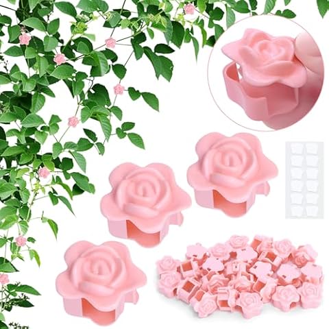 40 PCS Plant Climbing Wall Fixture Clips with 40 PCS Acrylic Adhesive Sticker Hook Plant Vine Traction for Indoor Outdoor Decoration for Climbing Plants Invisible Vine Traction Support Holder (Rose) Cover