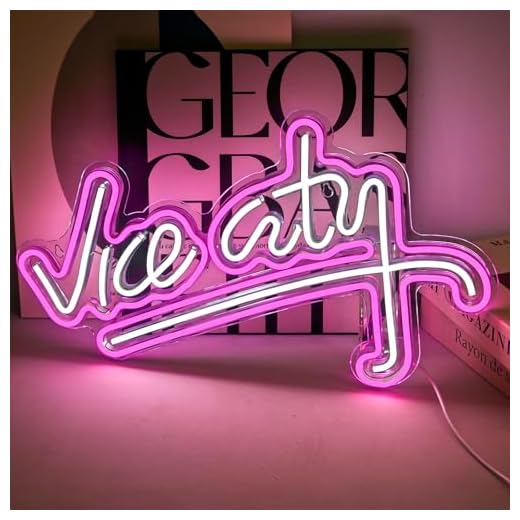 Vice City - Letrero LED rosa para decoración de pared de dormitorio, letra de neón alimentada por USB, para sala de juegos, bar, cueva de hombre, zona de juegos (18.5 x 11.4 pulgadas)