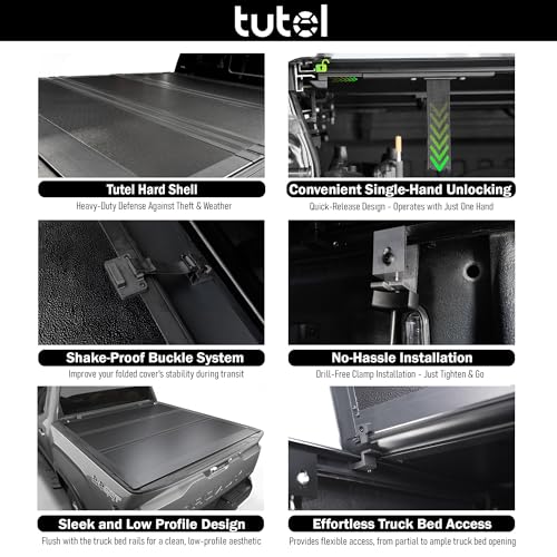 Image of Tutel Low Profile Hard Shell Folding Truck Bed Tonneau Cover|Fits 2024-2026 Ford Ranger 5FT Bed (61 inch) - TTLTMLPT044