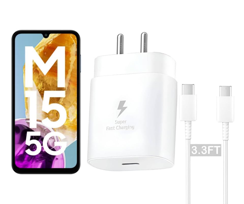 Image of 25W Type C Charger for Samsung Galaxy M15 5G | USB C to C Port Super Fast Charging Adapter for Galaxy Tab S9 Ultra /S9 Fe /S9 plus /S9 /A9 /A9 Plus /S8, 25 w Quick Mobile Phone Adaptor USB-C Device, White