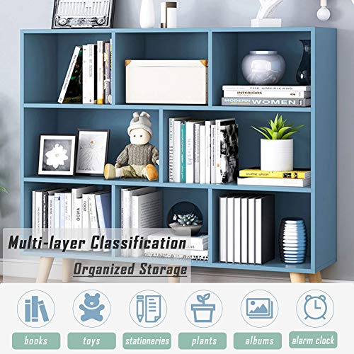 Image of IOTXY Wooden Open Shelf Bookcase - 3-Tier Bookshelf with Legs, Bright Blue