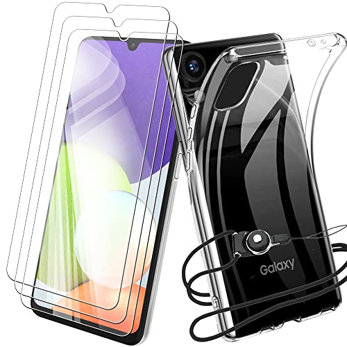 Galaxy A22 5G / SC-56B 用の 保護ガラスフィルム 耐硬度9H 強化ガラス 仕様画面保護+ Galaxy A22 5G / SC-56B 用の ケース 透明 クリア TPU 耐衝撃 防指紋 散熱加工の薄型 軽量 Galaxy A22 用の