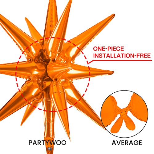 Image of PartyWoo Orange Star Spike Balloons 6pcs Explosion Foil Mylar Balloons | 27 22 Inch for Wedding Halloween Anniversary Birthday Baby Shower Fall Gender Reveal Graduation Party Decorations