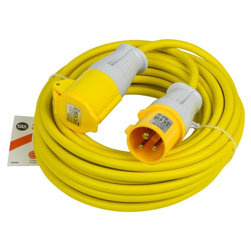 SLx Cable de extensión de 14 m, 110 V, 16 A, 2,5 mm, resistente al agua y al polvo, resistente al agua y al polvo, cable de alimentación para exteriores, para uso en garaje, construcción, color