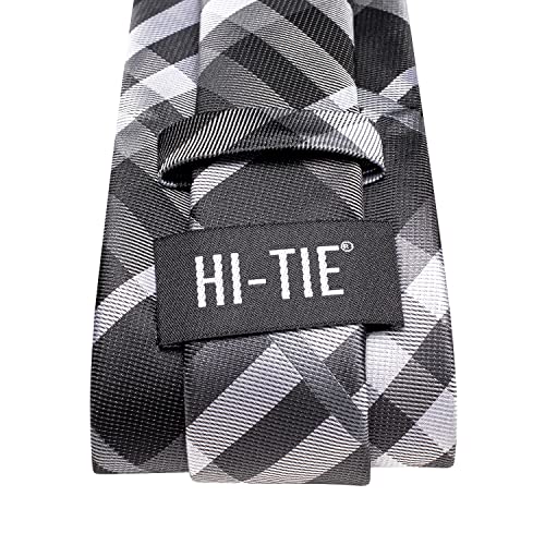 Image of Hi-Tie Mens Plaid Ties Classic Paisley Necktie with Handkerchief Cufflinks Set Business Stripe Tie