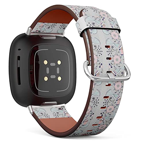 CJBROES Replacement Leather Watch Band, Compatible with Fitbit Versa 3 and Fitbit Sense of Wristband Bracelet Accessory - Floral-Striped